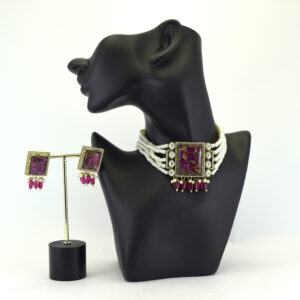 Elegant Gold-Plated Kundan Choker and Stud Earring Set with Faux Pearls