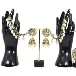 Mirror Work Jhumka Set with Maang Tikka and Kaan Chain