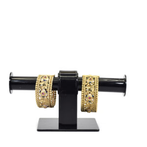 Traditional Indian Gold-Tone Meena Work Kada Bangles (Set of 2)