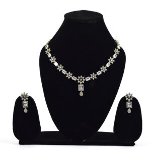 Regal Emerald Green Drop Necklace & Swirl Dangle Earring Set | Rhodium Plated CZ