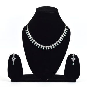 Timeless Sapphire Blue Halo Necklace with Teardrop Dangle | Rhodium Plated