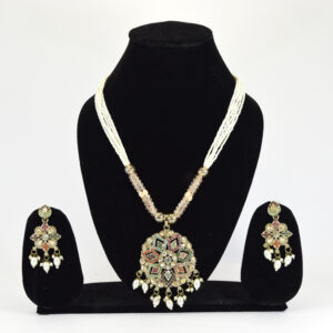 Luxurious Multi-Layer Pearl Choker Set with Rani Pink Kundan Pendant